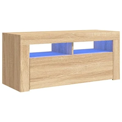 Abbildung von vidaXL TV Schrank mit LED Leuchten Lowboard Fernsehschrank Fernsehtisch Sideboard HiFi Möbel Tisch Board Sonoma Eiche 90x35x40cm