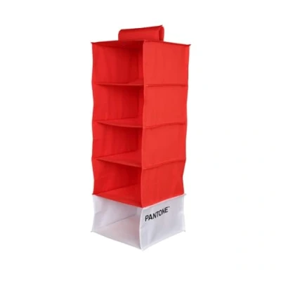 Abbildung von PANTONE™ Platzsparender Organizer zum Aufhängen, 5 Fächer, Kleidung und Zubehör, vertikaler Kleiderschrank, faltbar, Trennwände für den Innenschrank, Aufbewahrung Kleidung, 84 x 30 cm, Rot