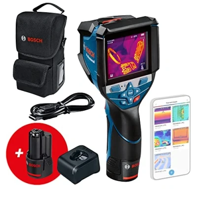 Abbildung von Bosch Professional 12V System Wärmebildkamera GTC 600 C (2x 12 V Akku, mit App Funktion, Temperaturbereich: 20 bis +600 C, Auflösung: 256 x 192 px, Schutztasche) Amazon Exclusive Set