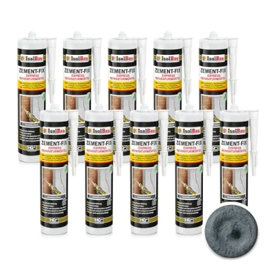 Abbildung von Isolbau Zement Fix 10 x 300 ml Dunkelgrau Express Reperaturmörtel Dichtungsmasse für Fugen &amp; Risse im Innen Außenbereich, Kartusche
