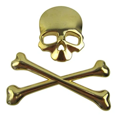 Abbildung von Exklusives Emblem Sticker Aufkleber Metall Knochen Auto Skull Totenkopf in Gold