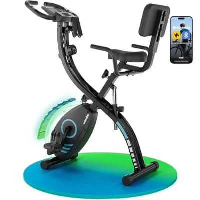 Abbildung von Wenoker Heimtrainer Fahrrad, Ergometer Fahrrad klappbar, 16 Magnetische Widerstandsstufen mit LCD Monitor und Handpulsmessung, Faltbare Aufbewahrung Zugseile APP
