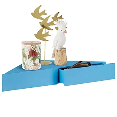 Abbildung von BAKAJI Eckregal mit doppelter Schublade, zur Wandmontage, aus MDF, modernes skandinavisches Design, Maße: 60 x 43 8 cm, Wohnkultur (Blau)