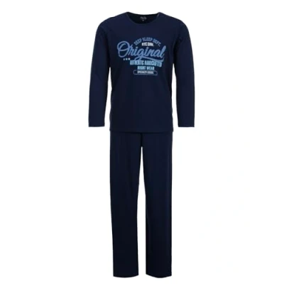 Abbildung von Henry Terre Herren Pyjama Set 2 TLG. Original Authentic Nightwear Langarm Schlafanzug Baumwolle, Farbe:Navy, Größe:XXL