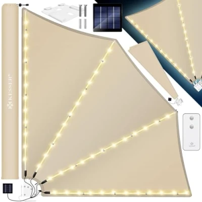 Abbildung von KESSER® Balkonfächer mit LED klappbar Wandhalterung 140x140cm Sichtschutz Balkon Windschutz Balkonsichtschutz Seitenmarkise witterungsbeständig inkl. Zubehör, Beige