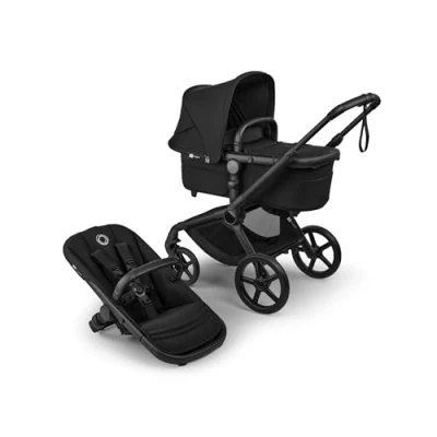 Abbildung von Bugaboo Fox 5 Renew, 2 in 1 Kinderwagen für jedes Gelände, mit Liegewanne und ausziehbarem Kleinkindsitz, praktische Ein Hand Faltung, Fahrgestell Schwarz Sonnendach Heritage Black
