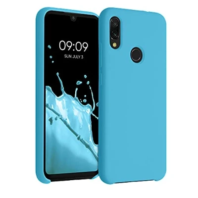 Abbildung von kwmobile Hülle kompatibel mit Xiaomi Redmi Note 7 / Pro Silikon Handy Case Handyhülle weiche Oberfläche kabelloses Laden Meerblau
