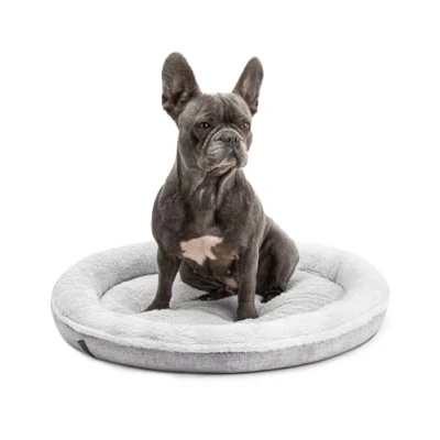 Abbildung von lionto Tierkissen Rundes Hundebett in Donutform, Oxford &amp; Plüschstoff, grau, waschbar, mit Anti Rutsch Noppen, 65 cm Durchmesser