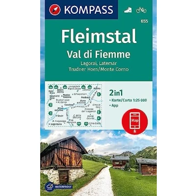 Abbildung von KOMPASS Wanderkarte 655 Fleimstal / Val di Fiemme, Lagorai, Latemar, Trudner Horn, Monte Corno 1:25.000: markierte Wanderwege, Hütten, Fahrradwege, ... zur offline Verwendung in der App