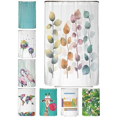 Abbildung von arteneur® Bunte Blätter Anti Schimmel Duschvorhang 120x180 Recycelt mit Öko Tex Standard 100 Beschwerter Saum, Blickdicht, Wasserdicht, Waschbar, 8 Ringe &amp; E Book