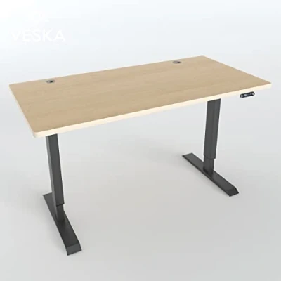 Abbildung von VESKA Höhenverstellbarer Schreibtisch (140 x 70 cm) Sitz &amp; Stehpult Bürotisch Elektrisch Höhenverstellbar mit Touchscreen Stahlfüßen (Anthrazit/Bambus)