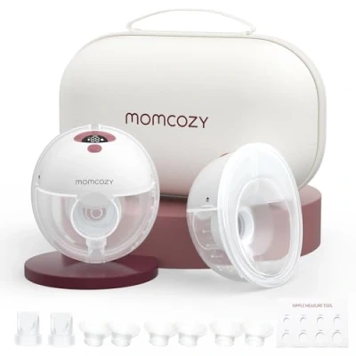 Abbildung von Momcozy M5 Milchpumpe Elektrisch, Tragbar Freihändig Doppelmilchpumpe Für Den Babymund, Doppelt Abgedichteter Flansch Mit 3 Modi und 9 Stufen, 24 mm (2, Rot)