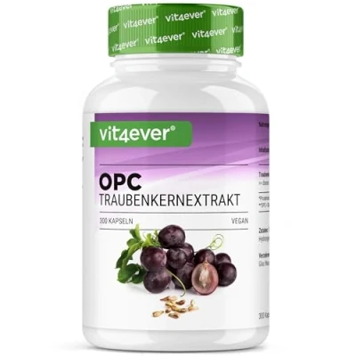 Abbildung von OPC Traubenkernextrakt 300 Kapseln 1000mg Extrakt mit 700mg Höchster Gehalt nach HPLC Laborgeprüftes aus europäischen Weintrauben Vegan Hochdosiert