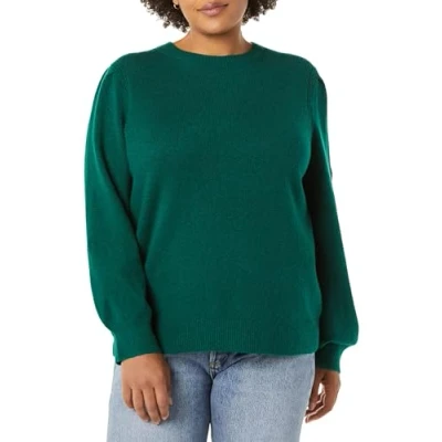 Abbildung von Amazon Essentials Damen Soft Touch Pullover mit plissierter Schulter und Rundhalsausschnitt, Dunkelgrün, XXL