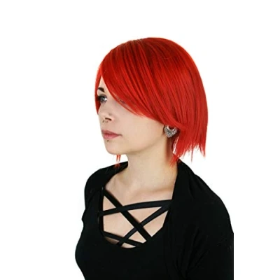 Abbildung von Prettyland Damen Herren 30cm Kurzhaar BOB Kurze Pony Glatte Rot Perücke Red wig C515