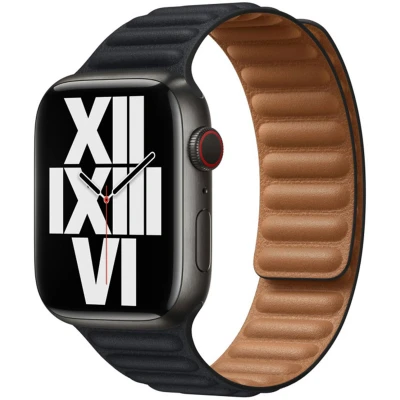 Abbildung von Apple Watch Armband Original Echtes Leder Dunkelblau Geeignet für Series 1 9 / SE Ultra (2)