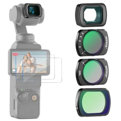 Abbildung von NEEWER Filter Set (3er Pack) mit 0,75X Weitwinkelobjektiv 108 FOV, Variabler ND2 32 CPL Polfilter 1/4 Black Diffusion Filter, kompatibel DJI Osmo Pocket 3 Creator Combo Zubehör, FL B09