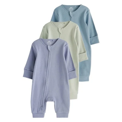 Abbildung von Next Plain Footless Zipped 3 PACK Regular FIT Strampler Blue grey für Kinder, Größe: 80,