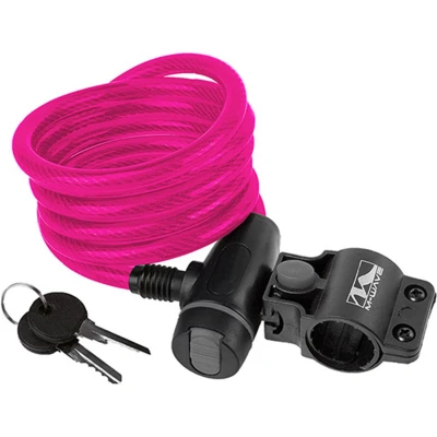 Abbildung von M Wave Autom. Spiralkabelschloß 1800 x 10 mm pink mit Clip on Halter für Sattelstütze Staubschutzkappe auf Karte