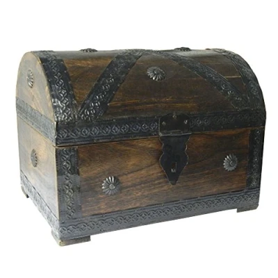 Abbildung von IB Piratenkiste 28 x 21 cm braun Antiklook Holz Schatztruhe Aufbewahrung Holzbox