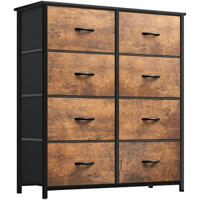Abbildung von YITAHOME Kommode, 8 Stoffschubladen mit Griffen, Aufbewahrungsschrank, Schubladenschrank, Schrank, Metallgestell, stoffkommode für Schlafzimmer, Wohnzimmer, Flur, Büro, rustikal braun