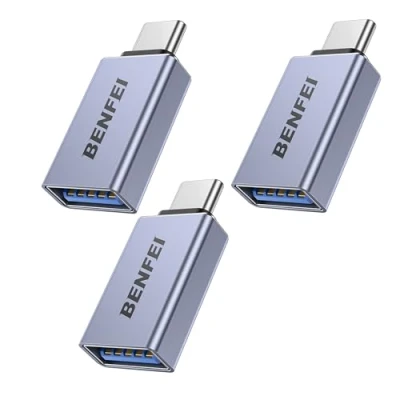 Abbildung von BENFEI USB C auf 3.0 Adapter, 3 Stück OTG Typ Adapter [Thunderbolt 3/4] to 3.1/3.0/2.0, Kompatibel mit iPhone 15 Pro/Max MacBook Pro/Air 2023 iPad Pro iMac S23 XPS 17 usw, Grau
