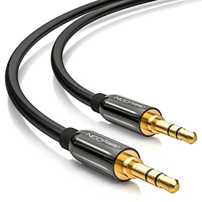 Abbildung von deleyCON 1m Klinkenkabel 3,5mm AUX Kabel Stereo Audio Klinkenstecker gerade für PC Laptop Handy Smartphone Tablet KFZ HiFi Receiver Schwarz