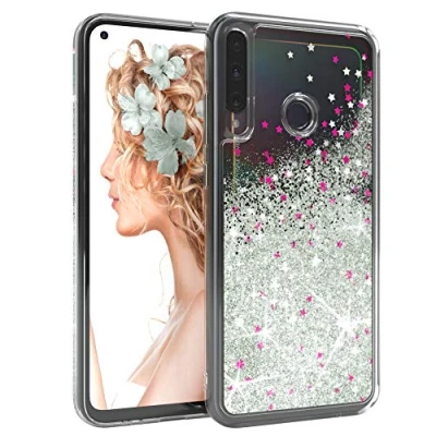 Abbildung von EAZY CASE Hülle kompatibel mit Huawei P40 Lite E Schutzhülle Flüssig Glitzer, Handyhülle, Schutzhülle, Back Cover Glitter Flüssigkeit, TPU/Silikon, Transparent/Durchsichtig, Silber