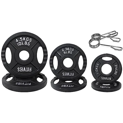 Abbildung von Signature Fitness Olympic Hantelscheibe aus Gusseisen, 5,1 cm, für Krafttraining und Gewichtheben, Zweiloch Stil, 15,9 kg Set
