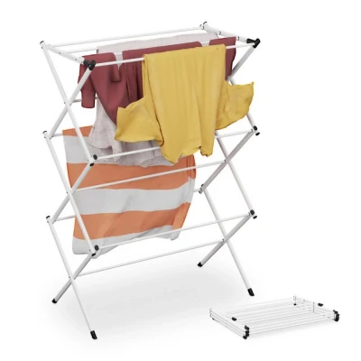 Abbildung von Relaxdays Wäscheständer, klappbar, 11 Stangen, HBT 104x73x38 cm, innen, Metall, platzsparender Turmwäscheständer, weiß