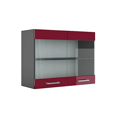 Abbildung von Vicco Glashängeschrank R Line, Bordeaux Hochglanz/Anthrazit, 80 cm