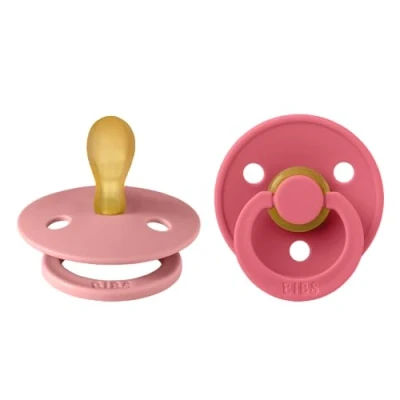 Abbildung von BIBS Colour Symmetrical Schnuller 2er Pack, BPA frei Dummy Schnuller, Symmetrischer Nippel. Naturkautschuk/Latex, Hergestellt in Dänemark, Größe 1 (0 6 Monate), Dusty Pink/Coral