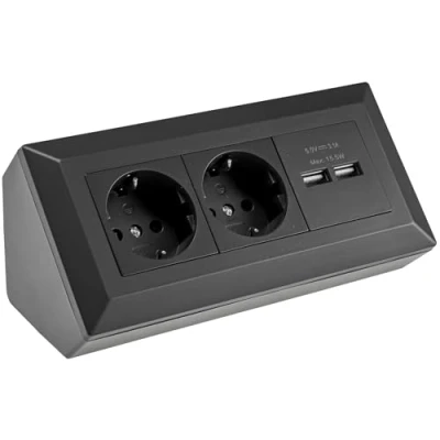 Abbildung von ChiliTec 2 fach Steckdosenblock + 2x USB, schwarz Mehrfachsteckdose