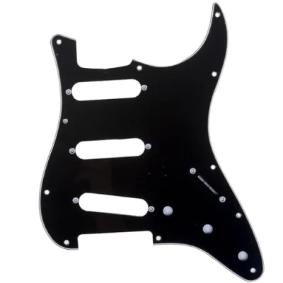 Abbildung von Musiclily Pro 11 Löcher SSS Vintage 62 Strat Pickguard Gitarren Schlagbrett für American Stratocaster E Gitarre,3 lagig Schwarz