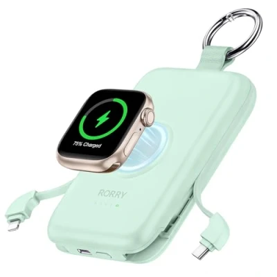 Abbildung von RORRY Power Bank,10000mAh PD 20W Leistung, Reise Schlüsselanhänger Ladegerät Kompatibel mit iPhone 15/14/13/12/11 and Apple Watch 9/Ultra2/8/Ultra/7/6/Se/5/4/3