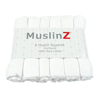 Abbildung von MuslinZ Premium Hochwertige Baby Musselin Quadrate aus 100% Baumwolle 70x70 cm (Weiß, 6er Pack)…