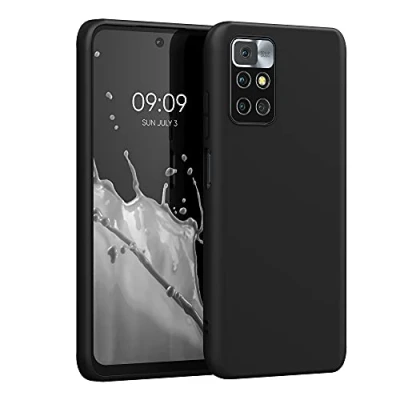 Abbildung von kwmobile Hülle kompatibel mit Xiaomi Redmi 10 (2021/2022) weiches TPU Silikon Case Cover geeignet für kabelloses Laden Schwarz matt