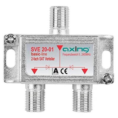 Abbildung von Axing SVE 20 01 2 Fach SAT Verteiler Splitter mit DC Durchgang für Satelliten Anlagen Unicable DVB T2 HD (5 2400 MHz) Class A