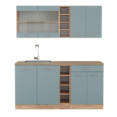 Abbildung von Vicco Singleküche R Line, Blau Grau/Goldkraft Eiche, 160 cm, AP Eiche