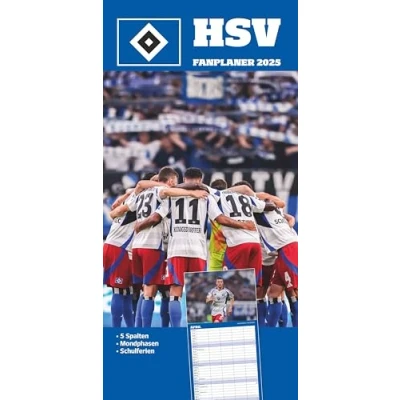Abbildung von N NEUMANNVERLAGE Hamburger SV 2025 Fan Timer, 22x45cm, Fußball Familienplaner mit 5 Spalten und Motiven der Stars, Kalender Highlights, Ferientermine deutsches Kalendarium