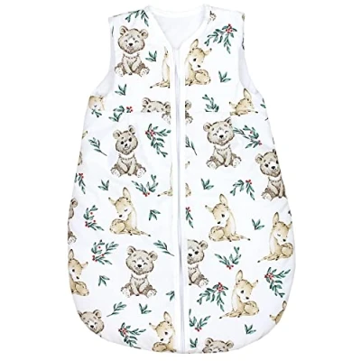 Abbildung von TupTam Ganzjahresschlafsack 2.5 TOG wattiert ärmellos Baby Schlafsack OEKO TEX, Farbe: Bären/Rehe/Braun/Grün, Größe: 92 98