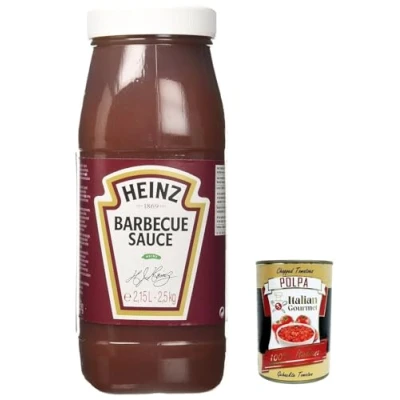 Abbildung von 3x Heinz Salsa Barbecue BBQ Sauce,Sauce mit Rauchigen Geschmack 2,5 Kg Squeeze Flasche + Italian Gourmet Polpa di Pomodoro 400g Dose