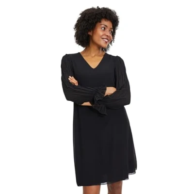 Abbildung von Cartoon Plissee UNI Freizeitkleid, Damen, Größe: 42, Schwarz