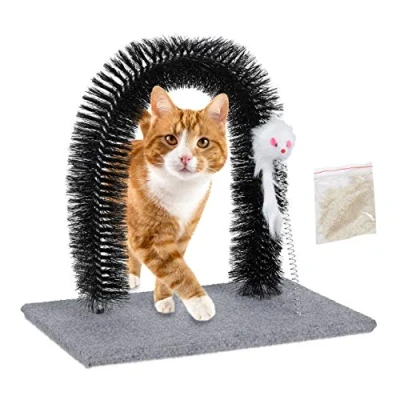 Abbildung von relaxdays Kratzbaum Kratzbogen für Katzen mit Spielmaus, Grau