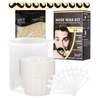 Abbildung von Nose Wax Kits Nasenwachs Set für Männer und Frauen,Nasenhaar Wachs Set,Nasenhaarentfernungswachs 100g Nasenhaarwachs,20 Applikatoren,10 Behältern 10 Schnurrbart Schablonen,Einfache,Sichere,Zuhause