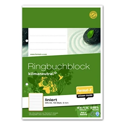 Abbildung von Format X Ringbuchblock A5 70g 100 Blatt 9mm liniert