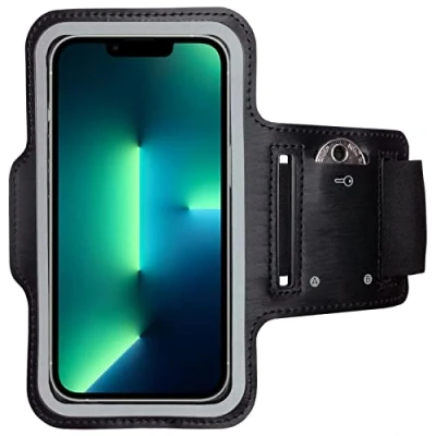 Abbildung von CoverKingz Sportarmband für iPhone 15 Pro / 14 13 Armtasche mit Schlüsselfach Oberarm Halterung Sport Laufarmband Handy Armband Schwarz