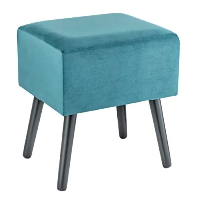 Abbildung von Baroni Home Pouf aus Samt, gepolsterte Bank, Hocker mit Holzbeinen 40X33X46 cm, Beige