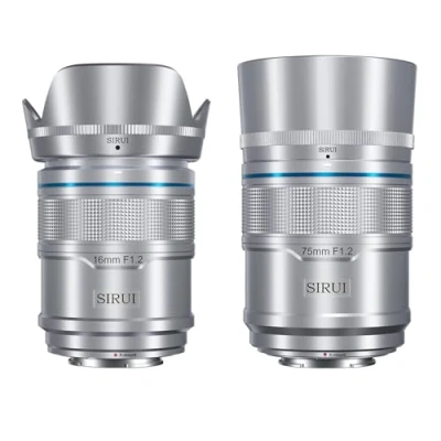 Abbildung von SIRUI Sniper 16 mm, 75 mm Autofokus Objektiv Set, F1.2 Weitwinkel APS C Kameraobjektiv für X T4, T5, H1, H2/H2S, T3, T30, S10 (X Halterung, Silber)
