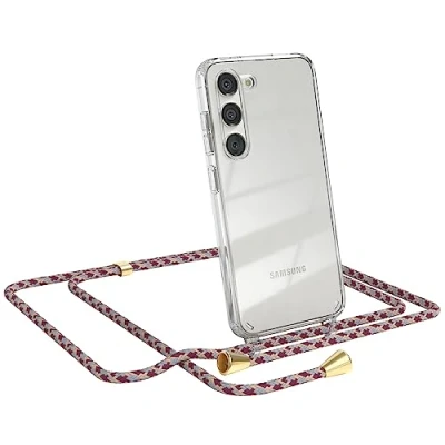 Abbildung von EAZY CASE Handykette kompatibel mit Samsung Galaxy S23 Kette zum Umhängen für Hülle Band aus Silikon stoßfeste transparente Handyhülle als Fallschutz in Rot Camouflage
